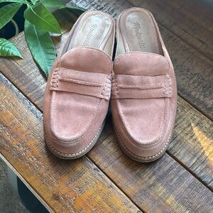 Madewell women’s Suede Slip-On Penny Loafers in Blush Pink